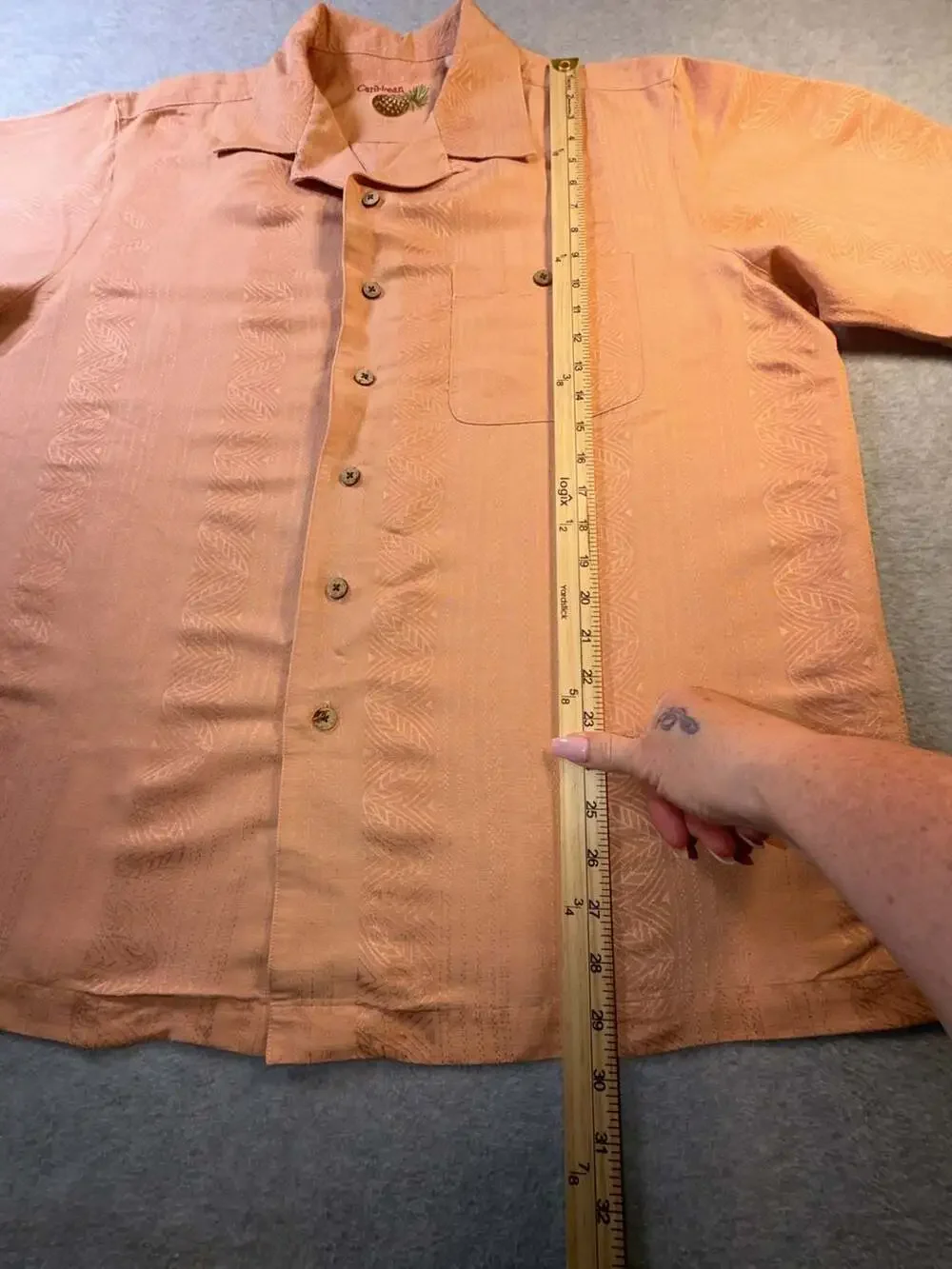 Caribbean Men's XL Peach Linen Blend Short Sleeve Button Up Shirt